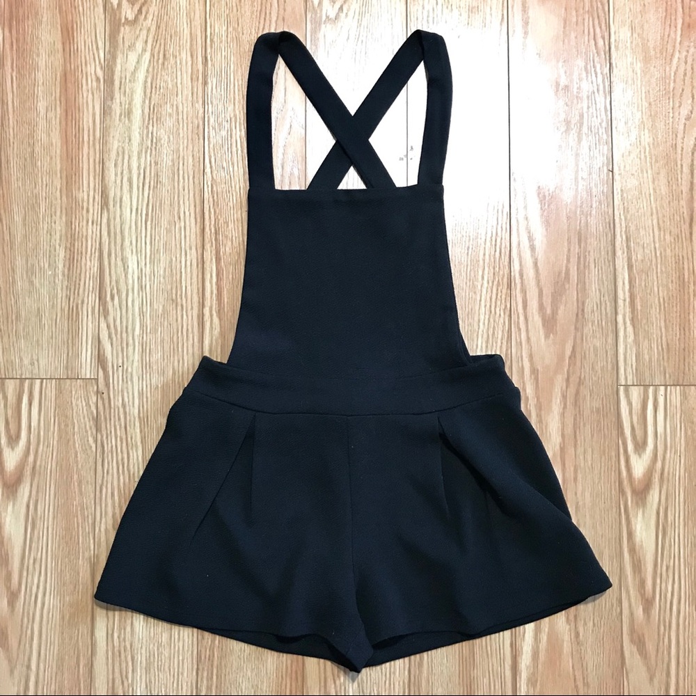 SOLD. Black Overall Romper Shorts Small
